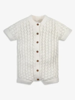 The Little Tailor Baby Scallop Design Pointelle Button Through 100% Cotton Romper