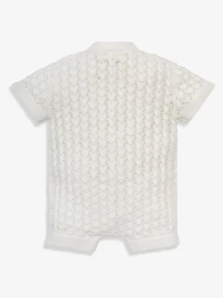 The Little Tailor Baby Scallop Design Pointelle Button Through 100% Cotton Romper