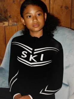 The Little Tailor Black Zip Neck Ski Christmas Knit Jumper