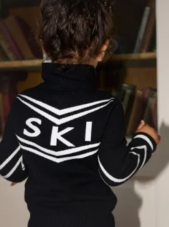 The Little Tailor Black Zip Neck Ski Christmas Knit Jumper