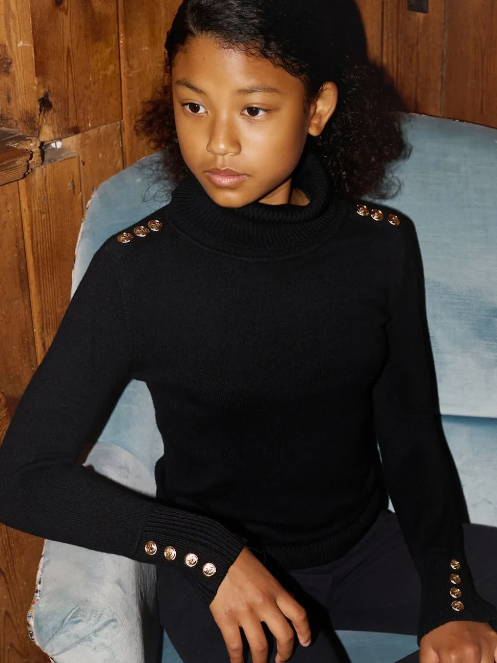 The Little Tailor Kids Button Trim Luxury Knit Christmas Black Jumper