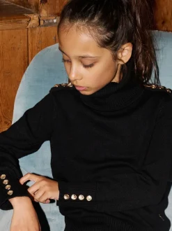 The Little Tailor Kids Button Trim Luxury Knit Christmas Black Jumper