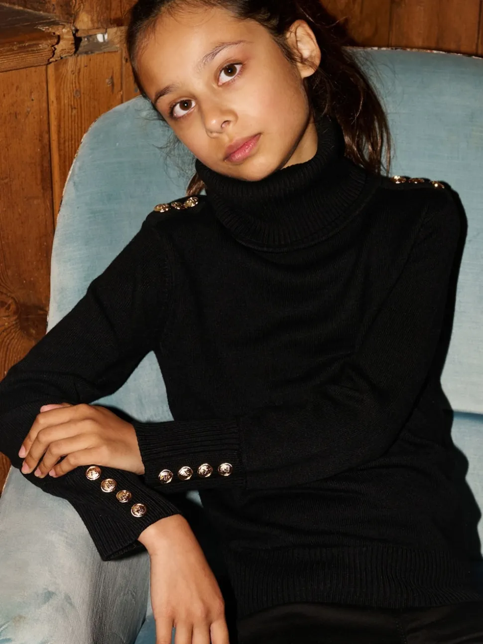 The Little Tailor Kids Button Trim Luxury Knit Christmas Black Jumper