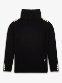 The Little Tailor Kids Button Trim Luxury Knit Christmas Black Jumper