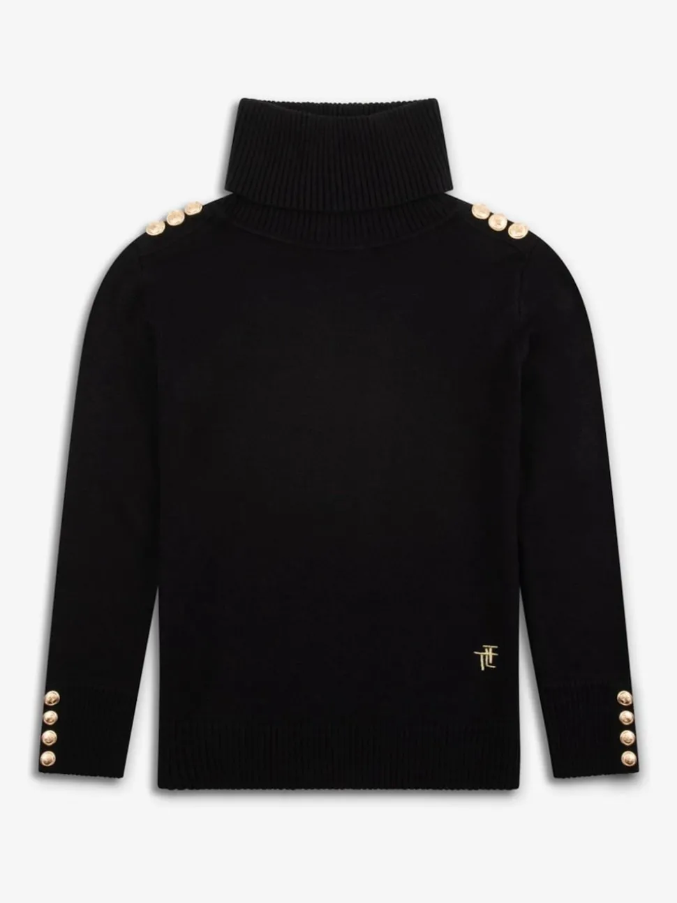 The Little Tailor Kids Button Trim Luxury Knit Christmas Black Jumper