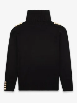 The Little Tailor Kids Button Trim Luxury Knit Christmas Black Jumper