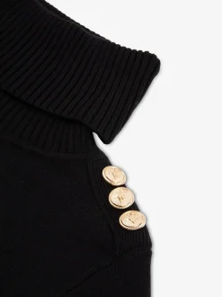 The Little Tailor Kids Button Trim Luxury Knit Christmas Black Jumper