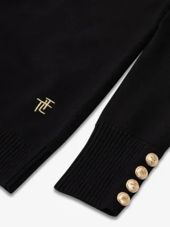 The Little Tailor Kids Button Trim Luxury Knit Christmas Black Jumper