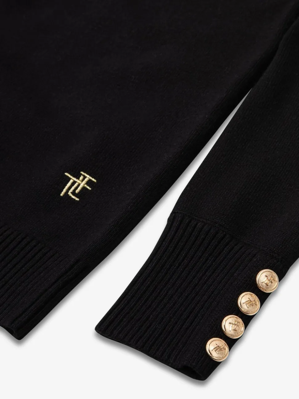 The Little Tailor Kids Button Trim Luxury Knit Christmas Black Jumper
