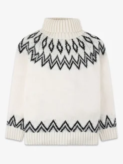 The Little Tailor Kids Cream Diamond Fairisle Knitted Christmas Jumper