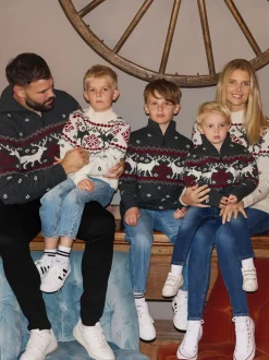 The Little Tailor Kids Cream Festive Fairisle Funnel Neck Christmas Jumper