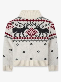 The Little Tailor Kids Cream Festive Fairisle Funnel Neck Christmas Jumper