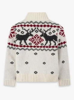 The Little Tailor Kids Cream Festive Fairisle Funnel Neck Christmas Jumper