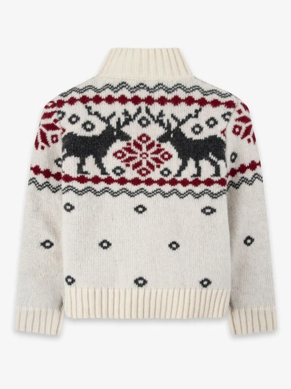 The Little Tailor Kids Cream Festive Fairisle Funnel Neck Christmas Jumper