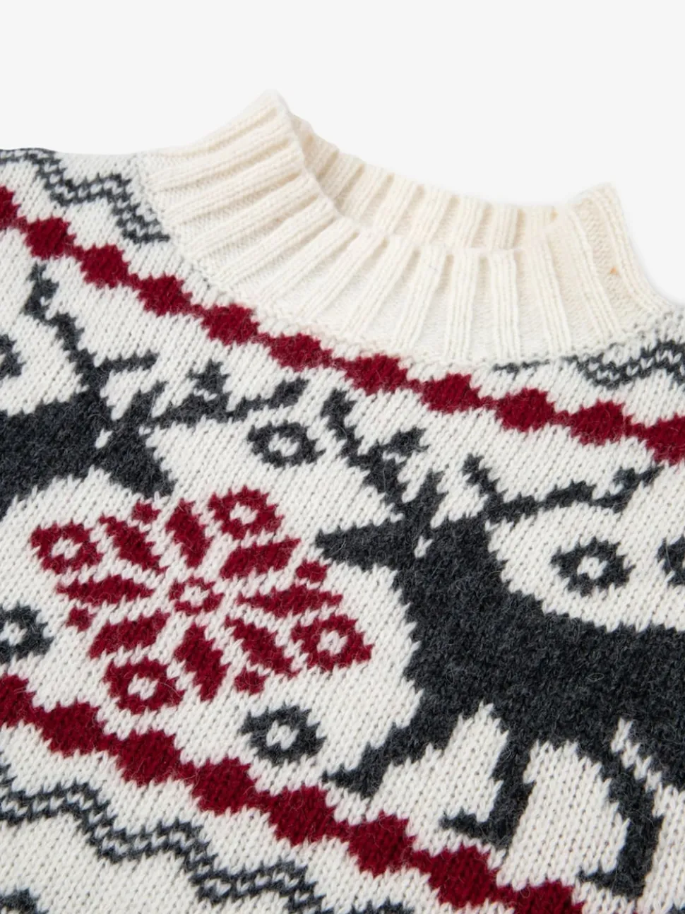 The Little Tailor Kids Cream Festive Fairisle Funnel Neck Christmas Jumper