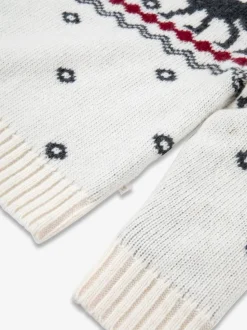 The Little Tailor Kids Cream Festive Fairisle Funnel Neck Christmas Jumper