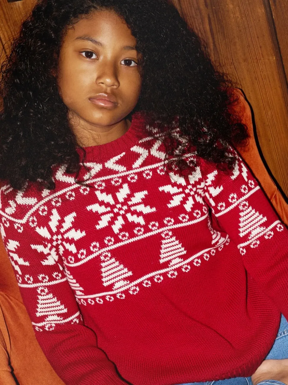 The Little Tailor Kids Red Christmas Half Fairisle Cotton Jumper