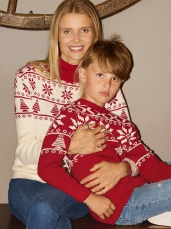 The Little Tailor Kids Red Christmas Half Fairisle Cotton Jumper