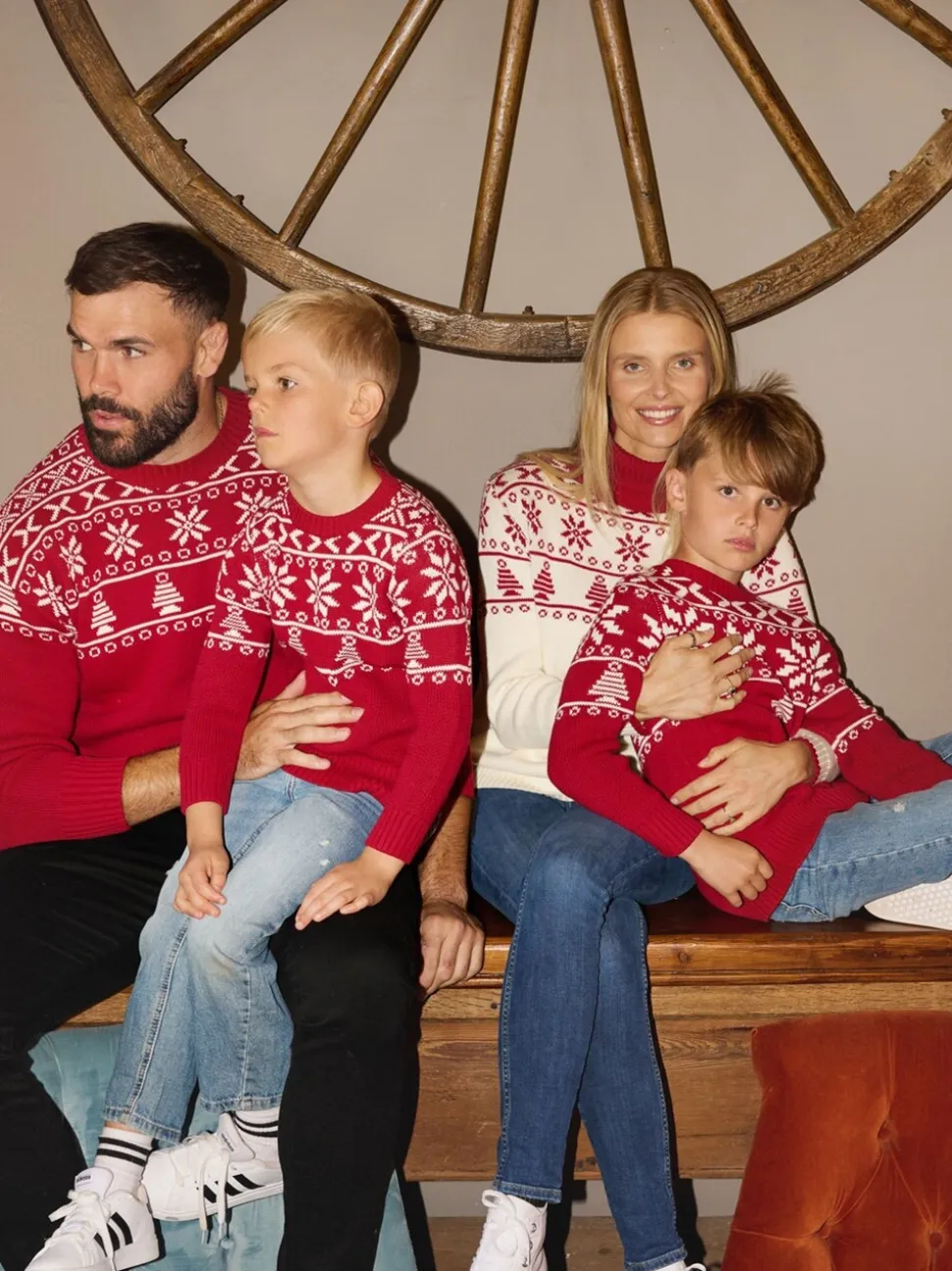 The Little Tailor Kids Red Christmas Half Fairisle Cotton Jumper