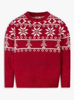 The Little Tailor Kids Red Christmas Half Fairisle Cotton Jumper
