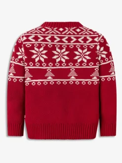 The Little Tailor Kids Red Christmas Half Fairisle Cotton Jumper