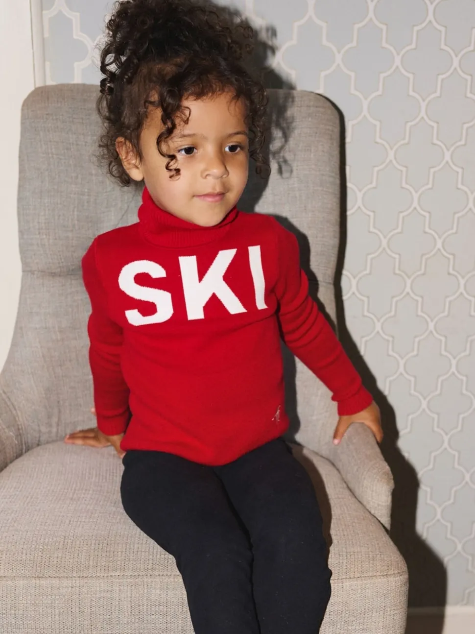 The Little Tailor Kids Ski Text Christmas Jumper