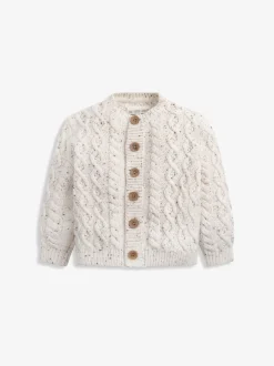 The Little Tailor Natural Fisherman Cable Knit Cotton Baby Cardigan