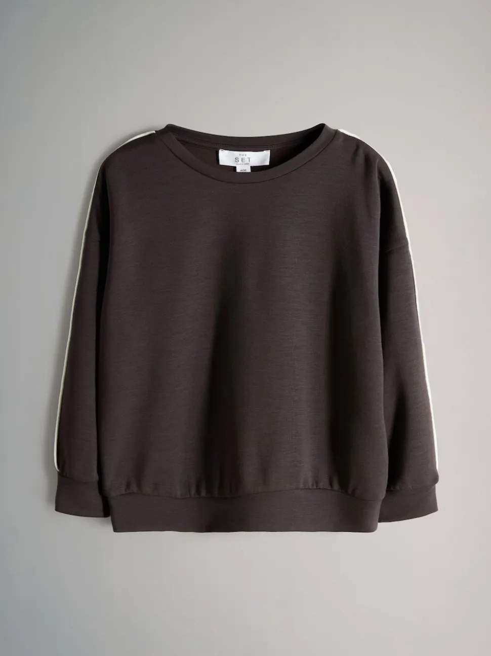 The Set Modal Jersey Crew and Wide Leg Joggers Set Chocolate Brown