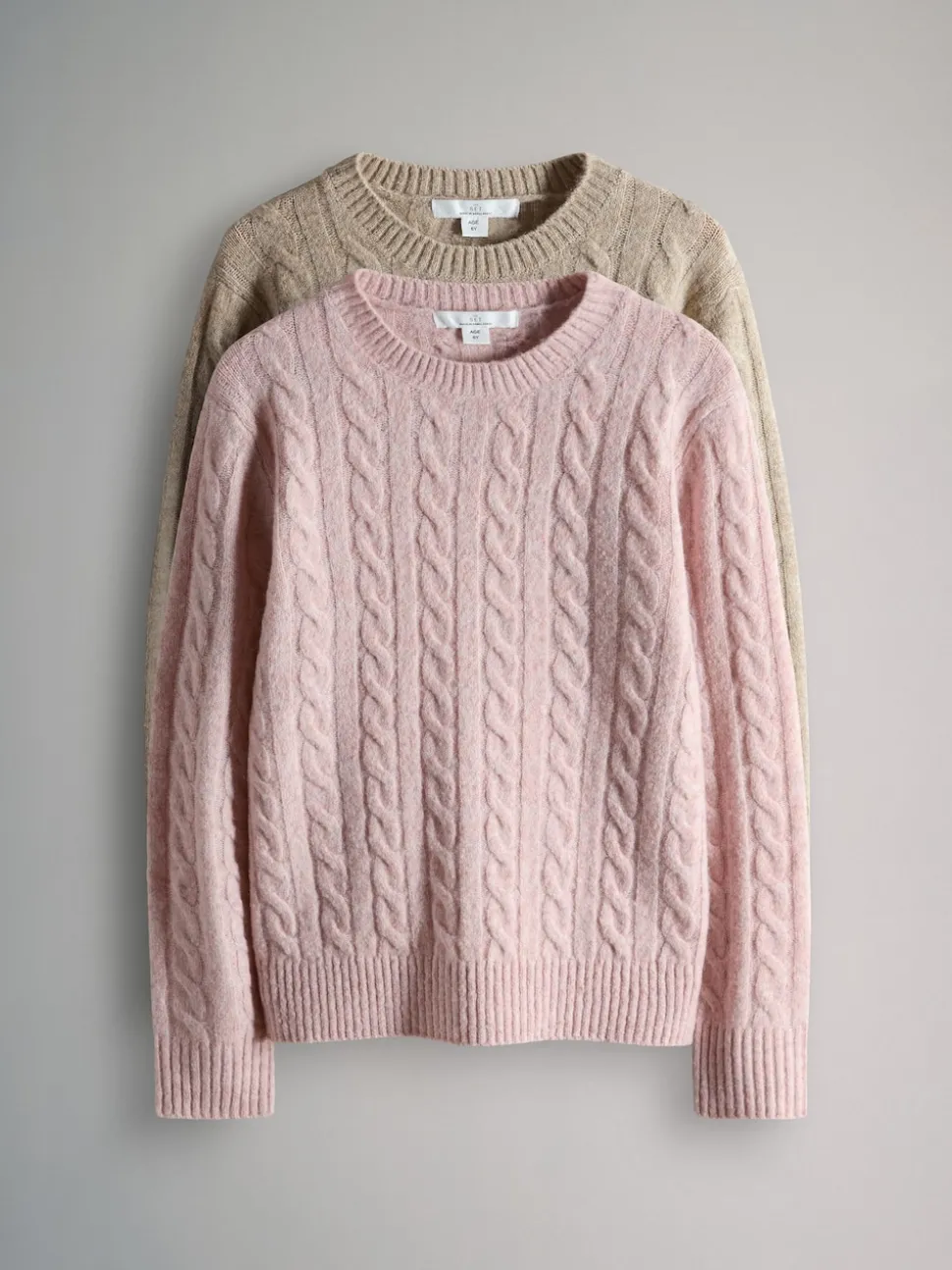The Set 2 Pack Cable Knit Jumpers Pink/Brown