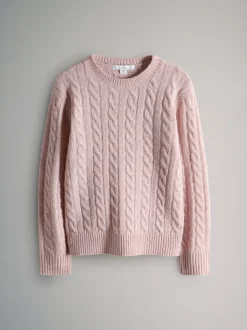 The Set 2 Pack Cable Knit Jumpers Pink/Brown