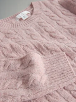 The Set 2 Pack Cable Knit Jumpers Pink/Brown