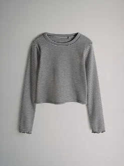 The Set 7 Pack Cotton Rib Long Sleeve Cropped T-Shirts Black/Brown/Grey Marl/Cream