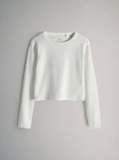 The Set 7 Pack Cotton Rib Long Sleeve Cropped T-Shirts Black/Brown/Grey Marl/Cream