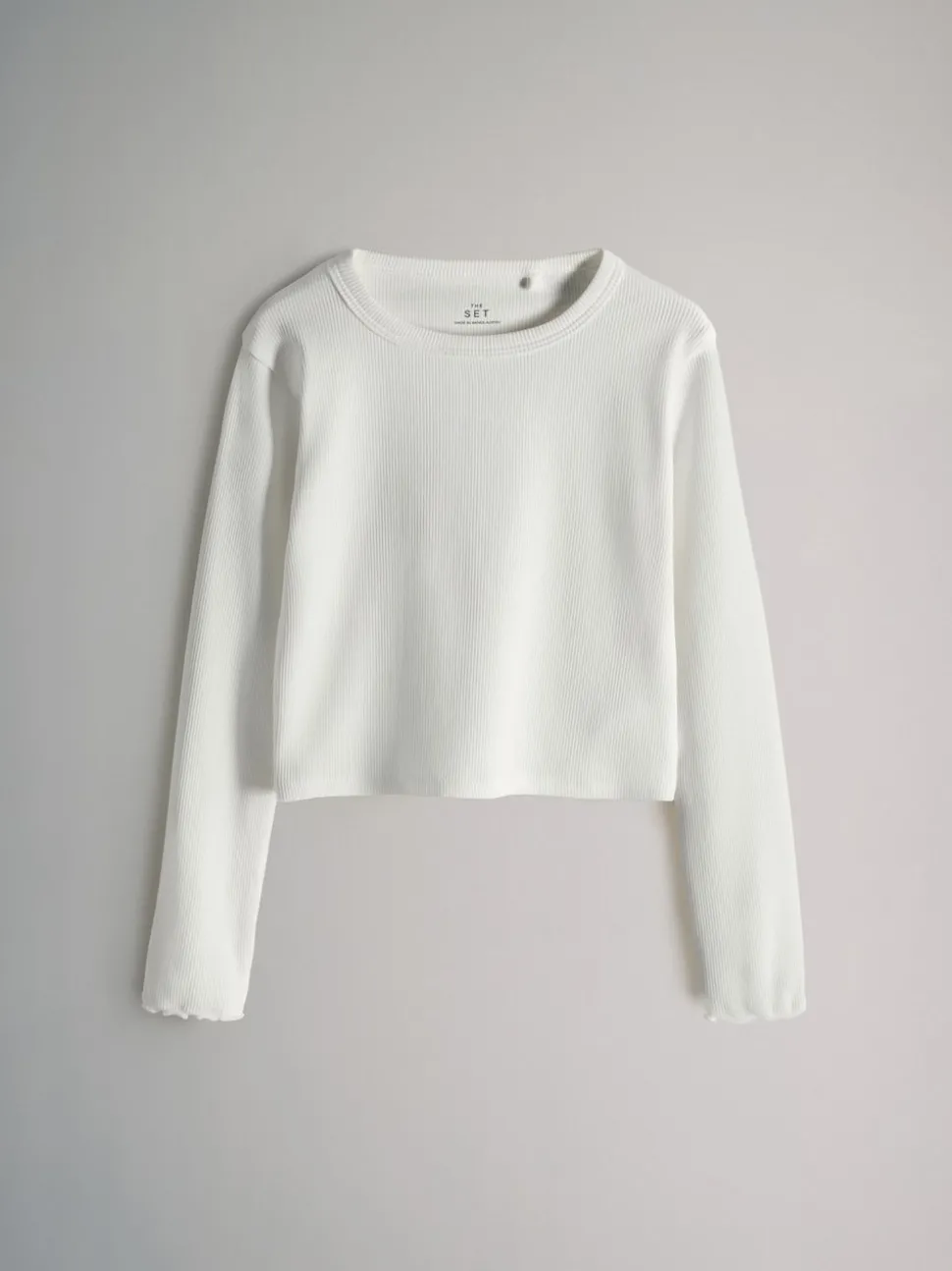 The Set 7 Pack Cotton Rib Long Sleeve Cropped T-Shirts Black/Brown/Grey Marl/Cream