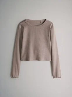 The Set 7 Pack Cotton Rib Long Sleeve Cropped T-Shirts Black/Brown/Grey Marl/Cream