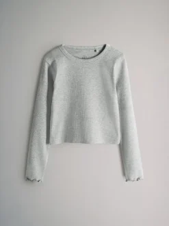 The Set 7 Pack Cotton Rib Long Sleeve Cropped T-Shirts Black/Brown/Grey Marl/Cream
