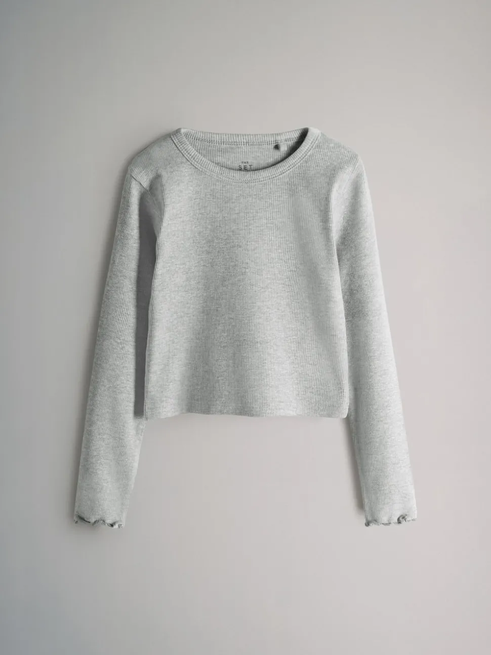 The Set 7 Pack Cotton Rib Long Sleeve Cropped T-Shirts Black/Brown/Grey Marl/Cream