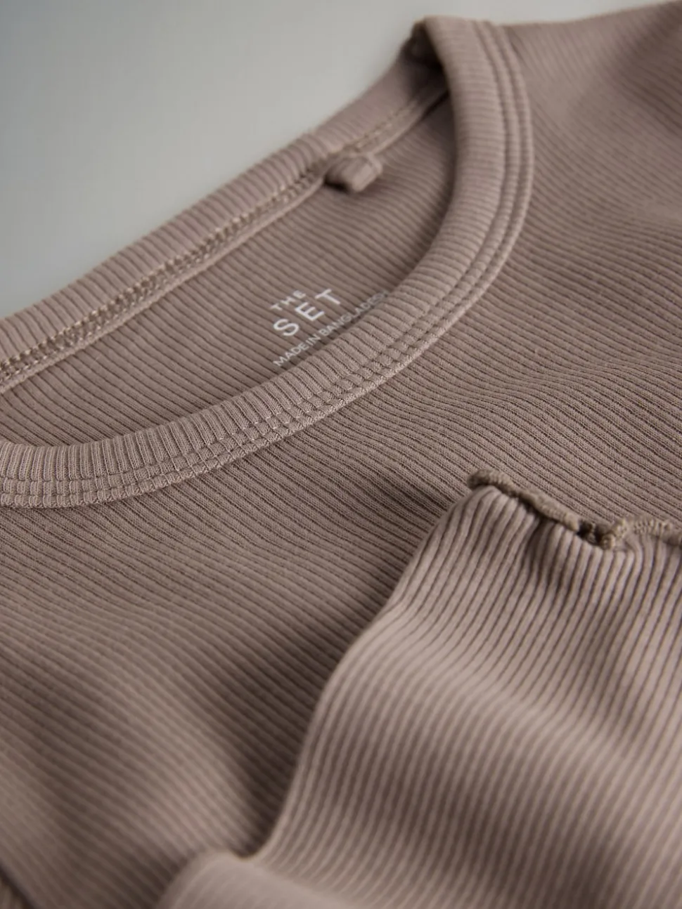 The Set 7 Pack Cotton Rib Long Sleeve Cropped T-Shirts Black/Brown/Grey Marl/Cream