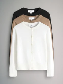 The Set 3 Pack Knitted Cardigans Black/Cream/Brown
