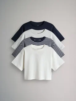 The Set 4 Pack Oversized Cropped Short Sleeve Heavyweight Cotton T-Shirts Navy Blue/Grey/White