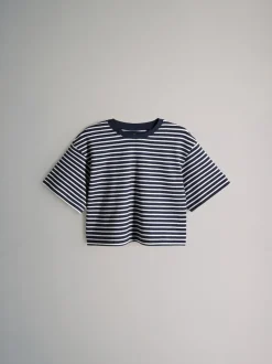 The Set 4 Pack Oversized Cropped Short Sleeve Heavyweight Cotton T-Shirts Navy Blue/Grey/White