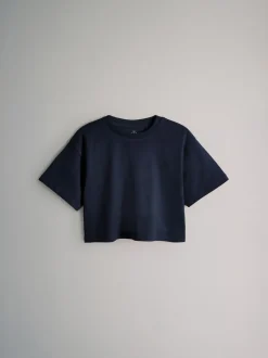 The Set 4 Pack Oversized Cropped Short Sleeve Heavyweight Cotton T-Shirts Navy Blue/Grey/White