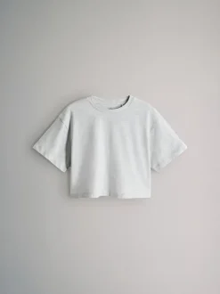 The Set 4 Pack Oversized Cropped Short Sleeve Heavyweight Cotton T-Shirts Navy Blue/Grey/White
