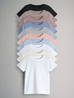 The Set 10 Pack Regular Short Sleeve Cotton Blend T-Shirts Black/Brown/Grey/Pink/Cream/White