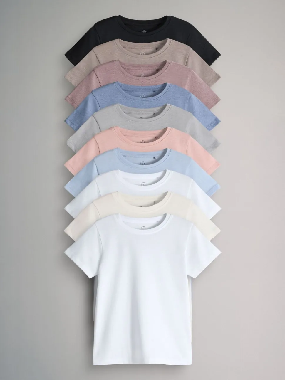 The Set 10 Pack Regular Short Sleeve Cotton Blend T-Shirts Black/Brown/Grey/Pink/Cream/White
