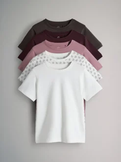 The Set 5 Pack Regular Short Sleeve Cotton T-Shirts Brown/Red/Pink/White