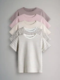 The Set 5 Pack Regular Short Sleeve Cotton T-Shirts Pink/White
