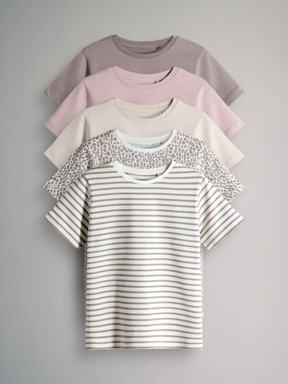 The Set 5 Pack Regular Short Sleeve Cotton T-Shirts Pink/White