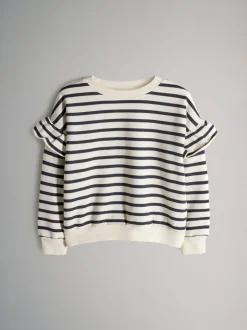 The Set 3 Pack Relaxed Frill Sleeve Sweatshirts Brown/Cream/Stripe