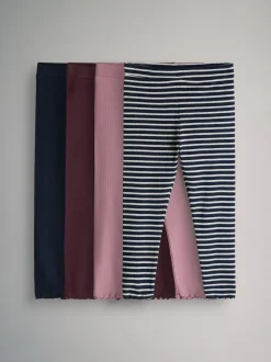 The Set 4 Pack Rib Cotton Leggings Navy Blue/Red/Pink/Stripe